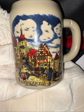 Beige Heavy Ceramic Village Scene Beer Stein Mug  By Bockling Germany
